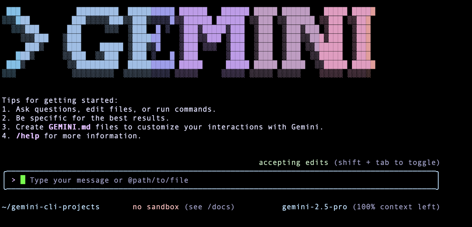Gemini CLI ready screen