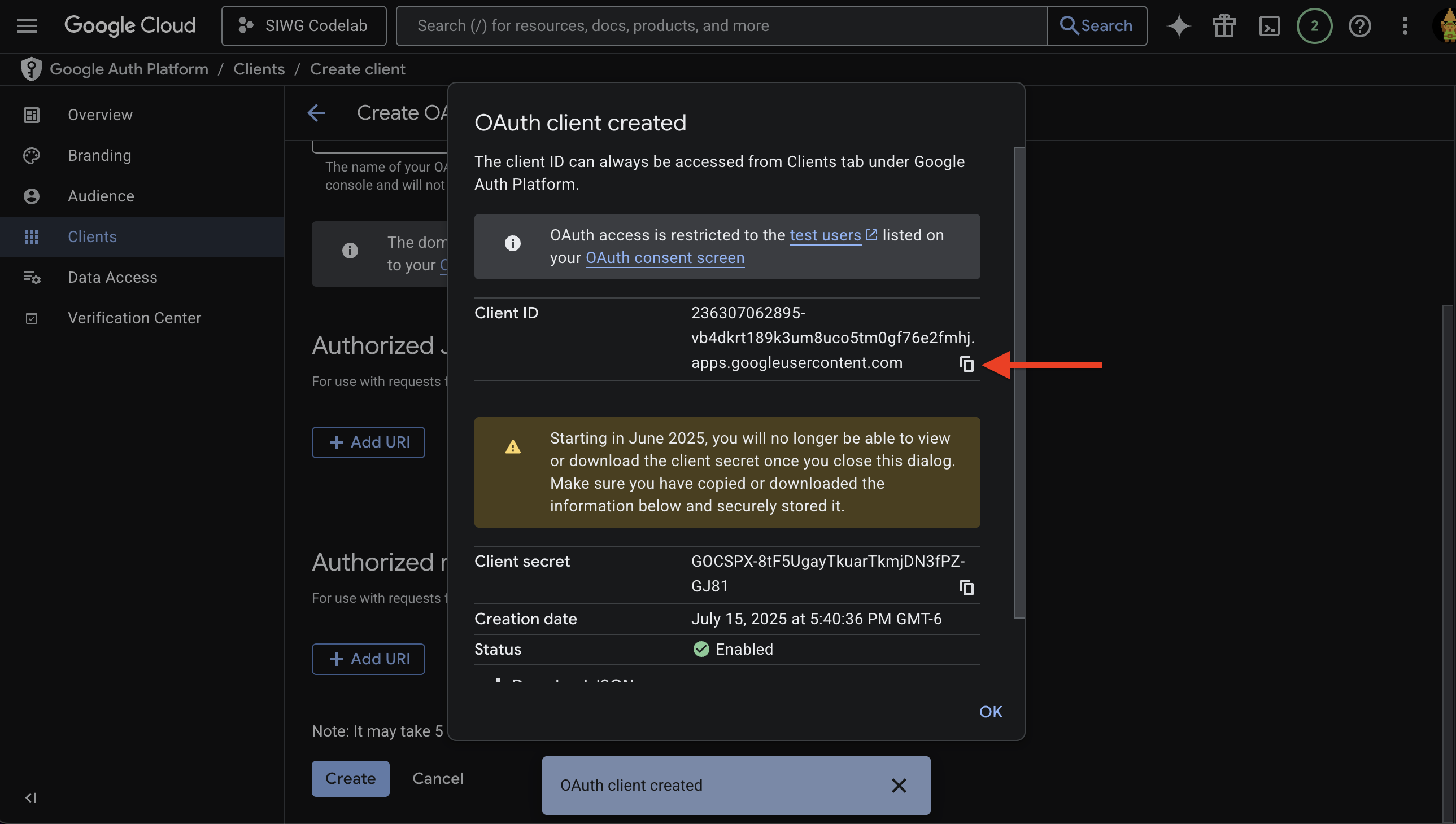 Copy Client ID