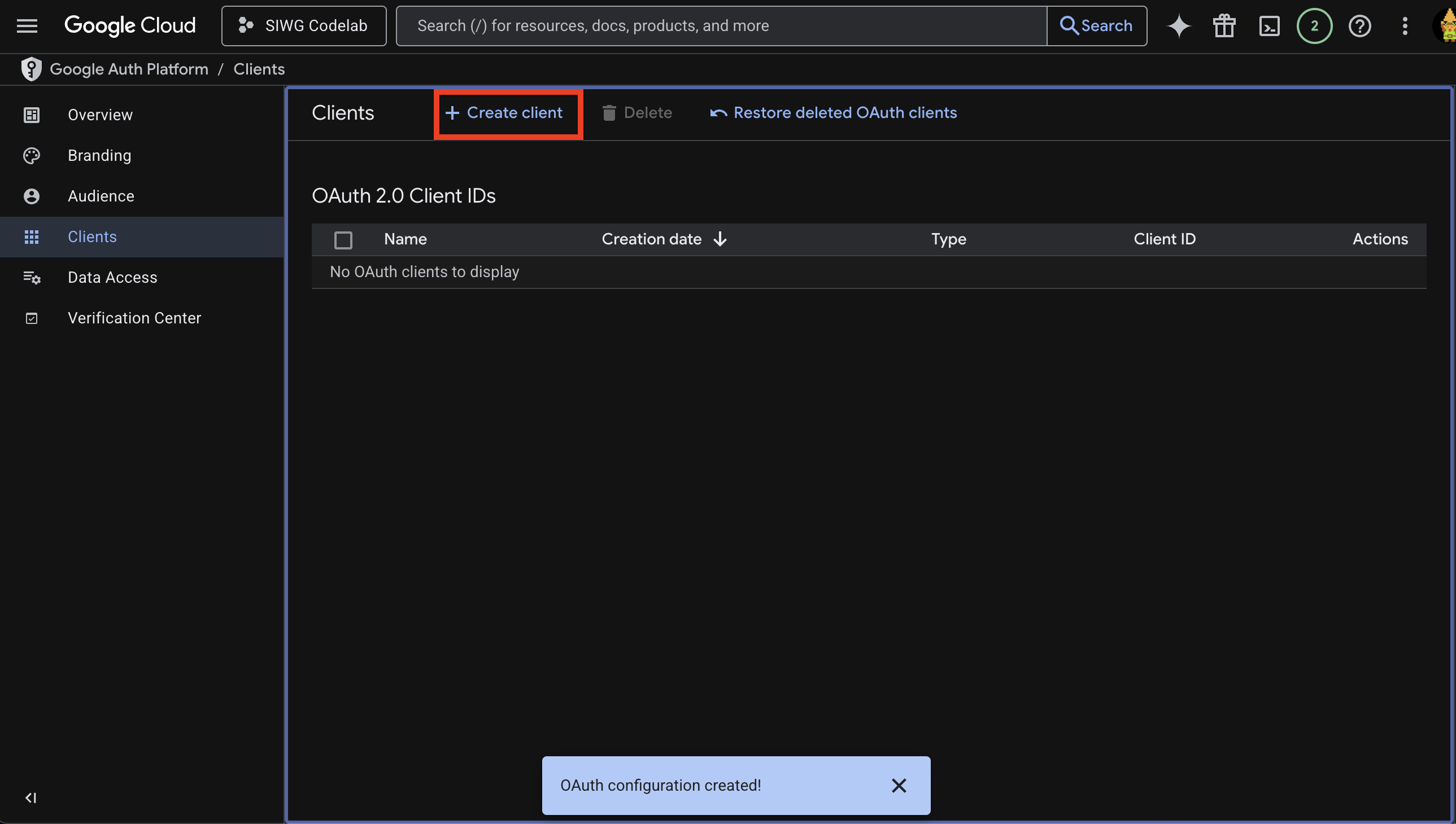 Criação de clientes do GCP