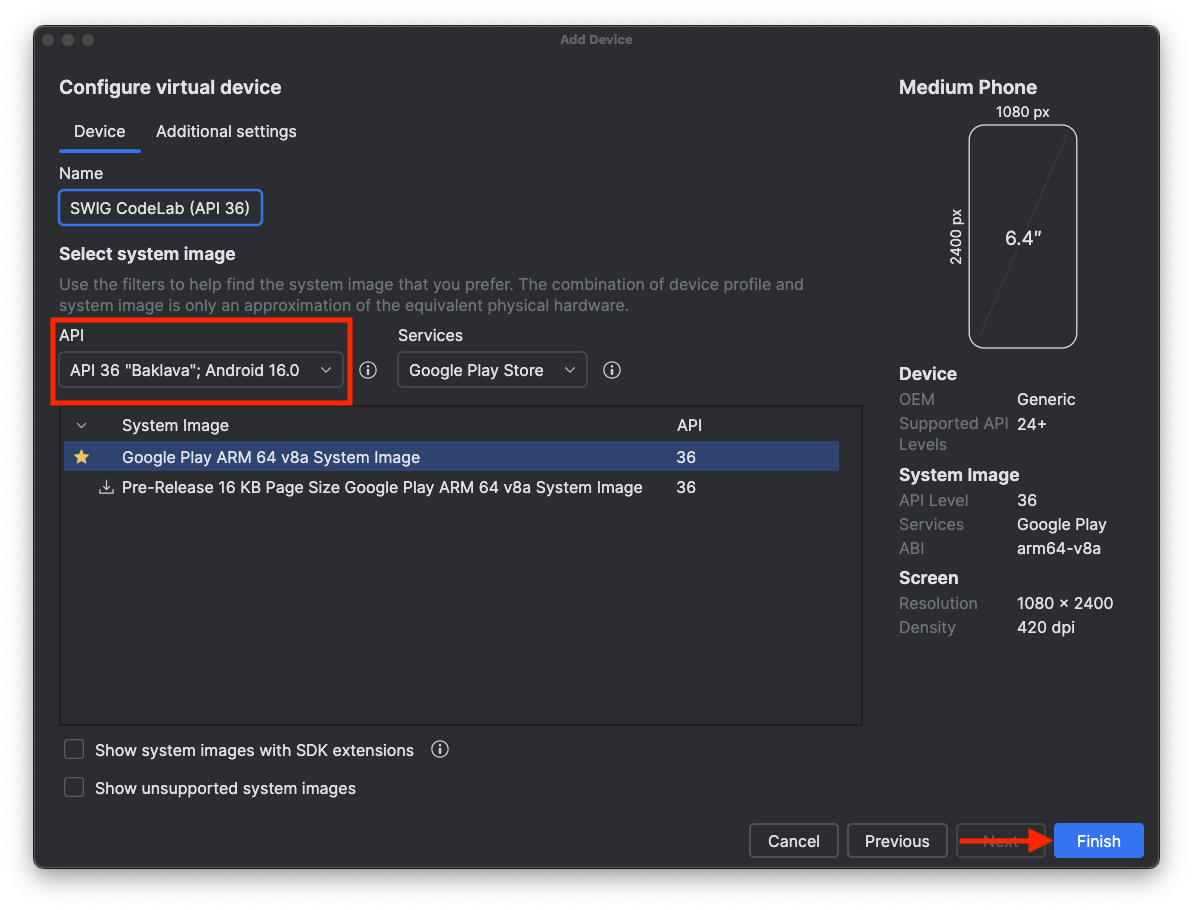 Configura il dispositivo virtuale