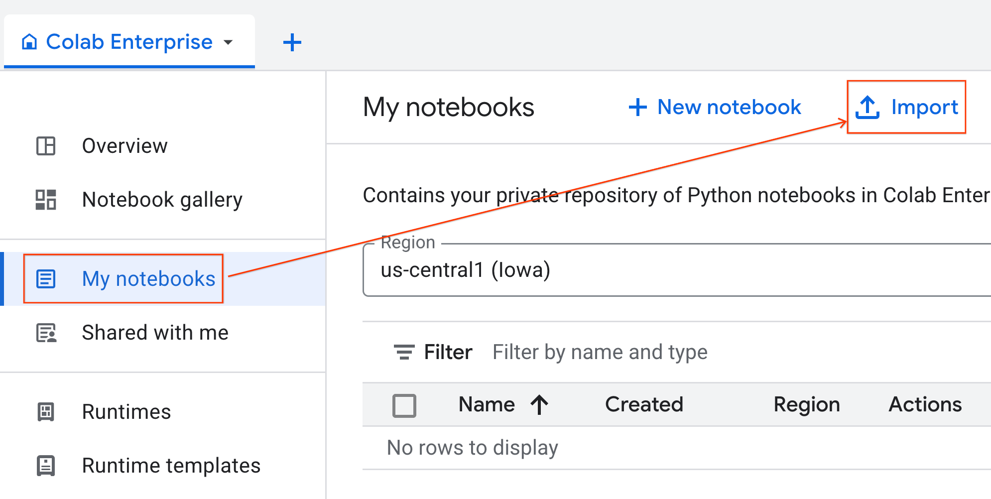 Opens the Notebook Import pane