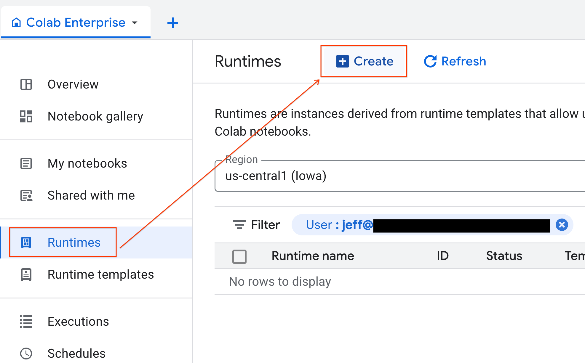 Opens runtime creation menu