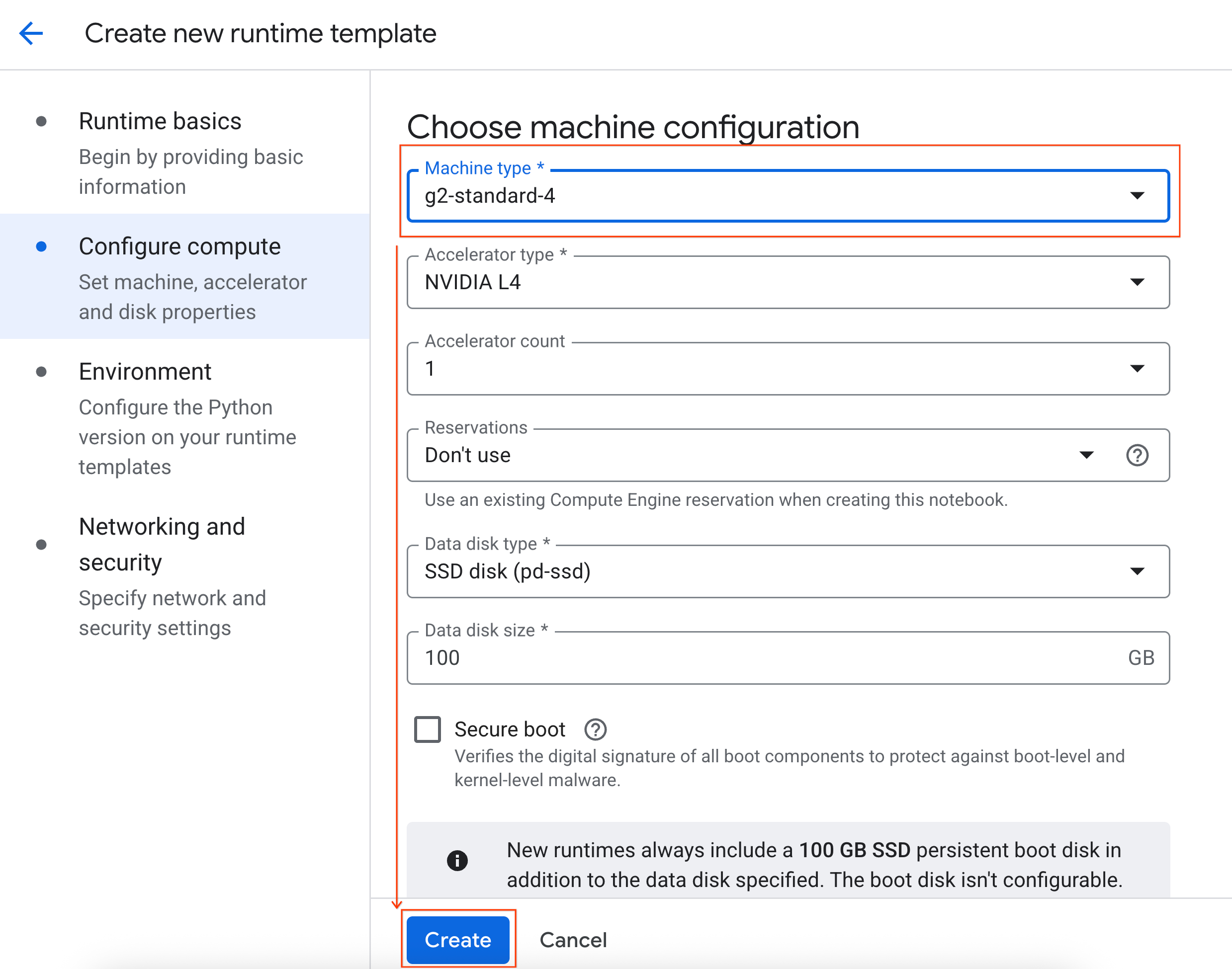 Imposta il tipo di macchina del modello di runtime e crea il modello