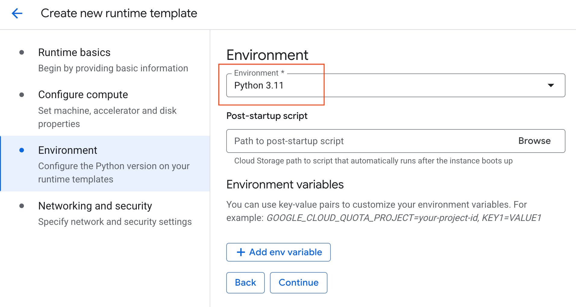 Set the Python environment