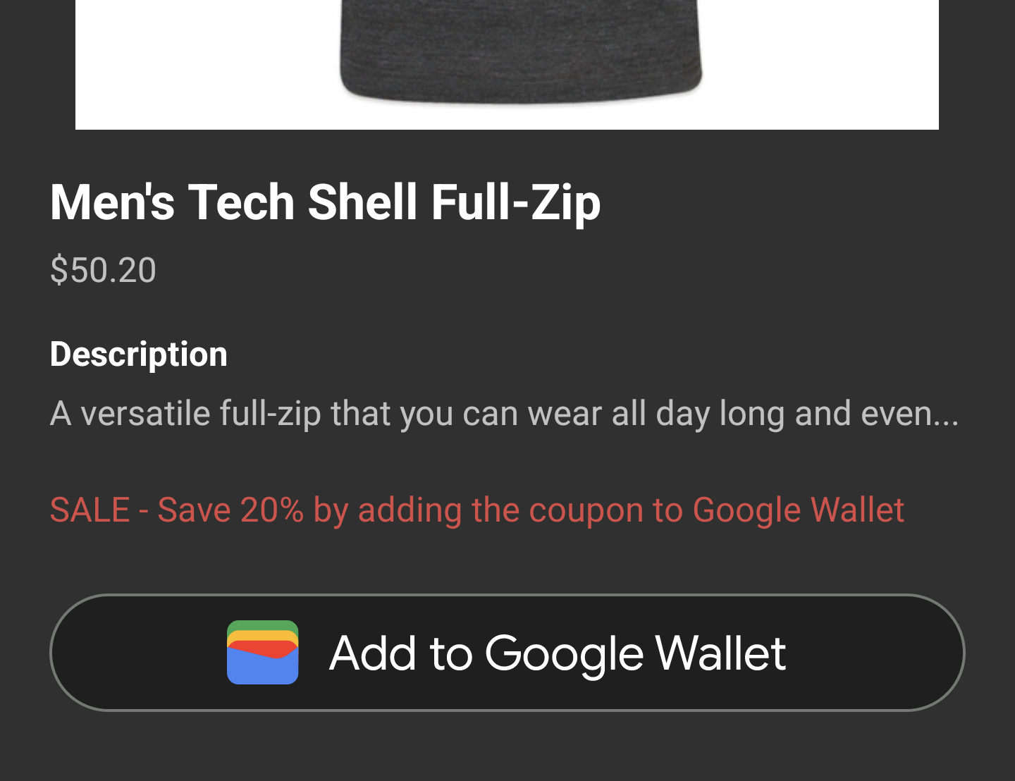 The Add to Google Wallet button now appears in the app activity