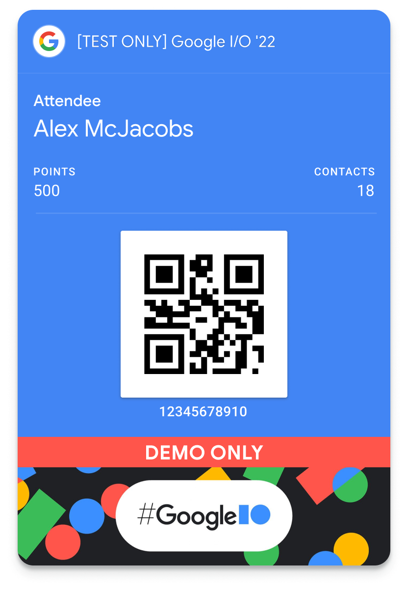 A sample Google Wallet pass for a conference event