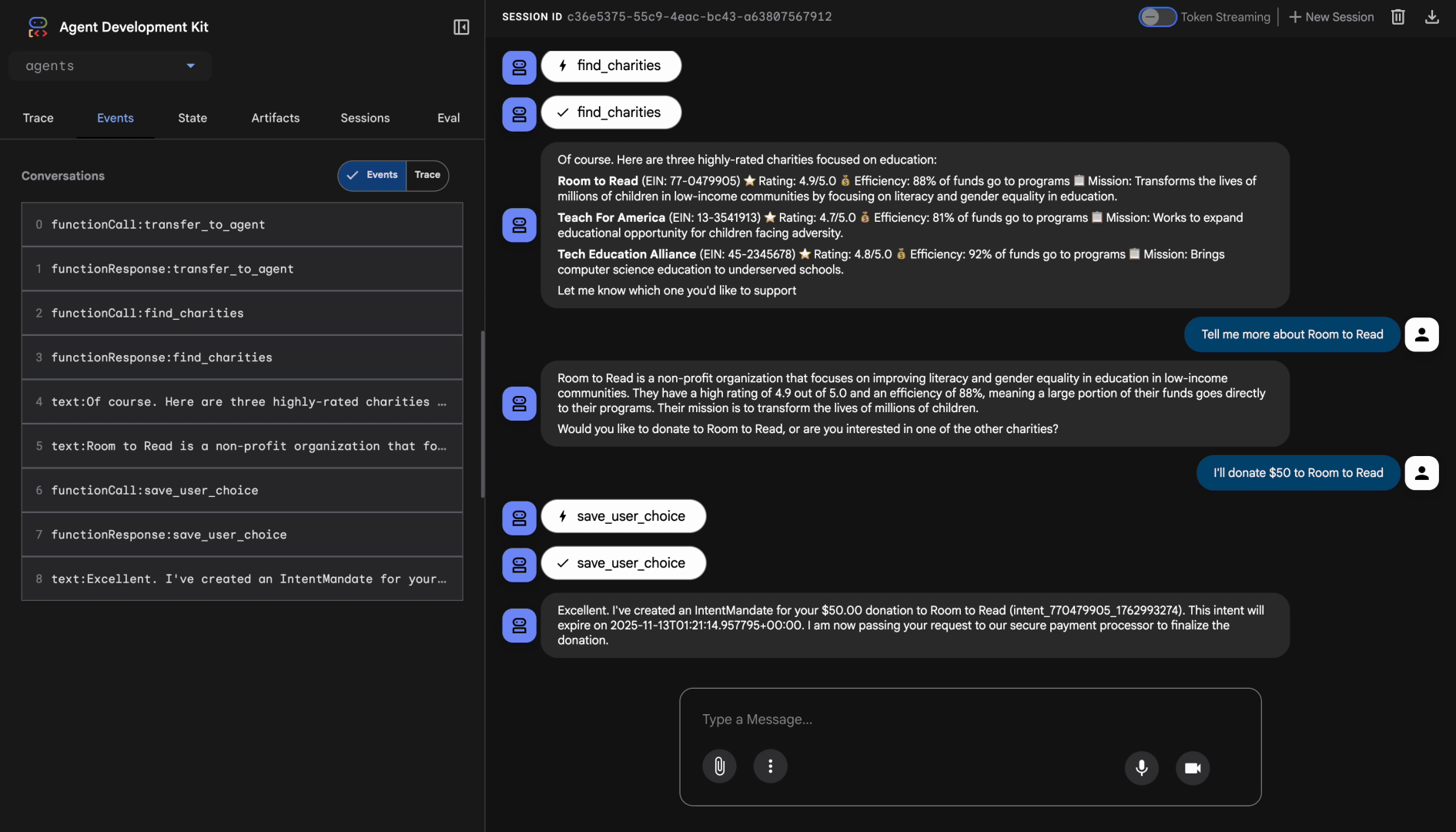 pipeline de processamento de doações da Web do ADK