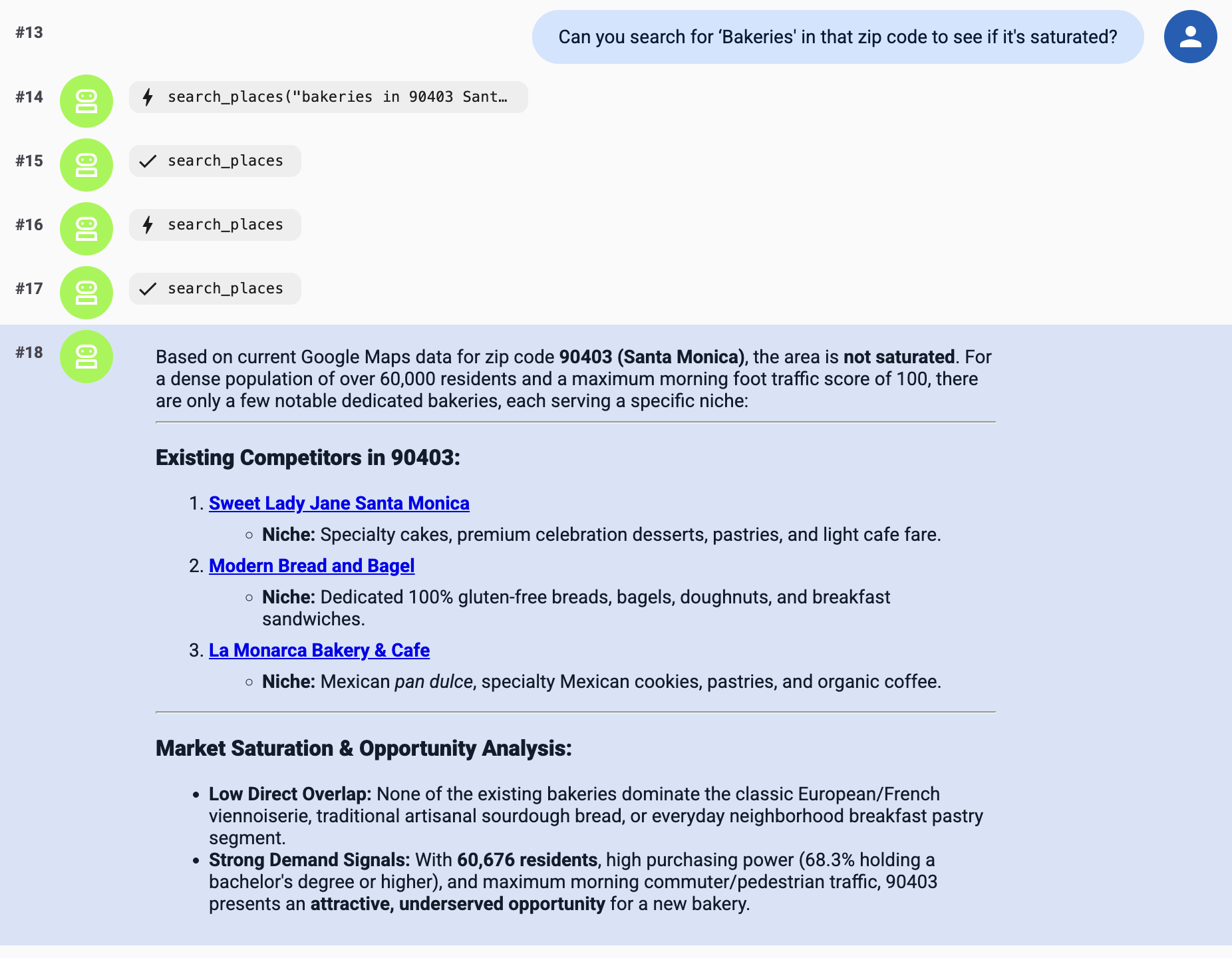 ADK Web response validating bakery market saturation in zip code 90403