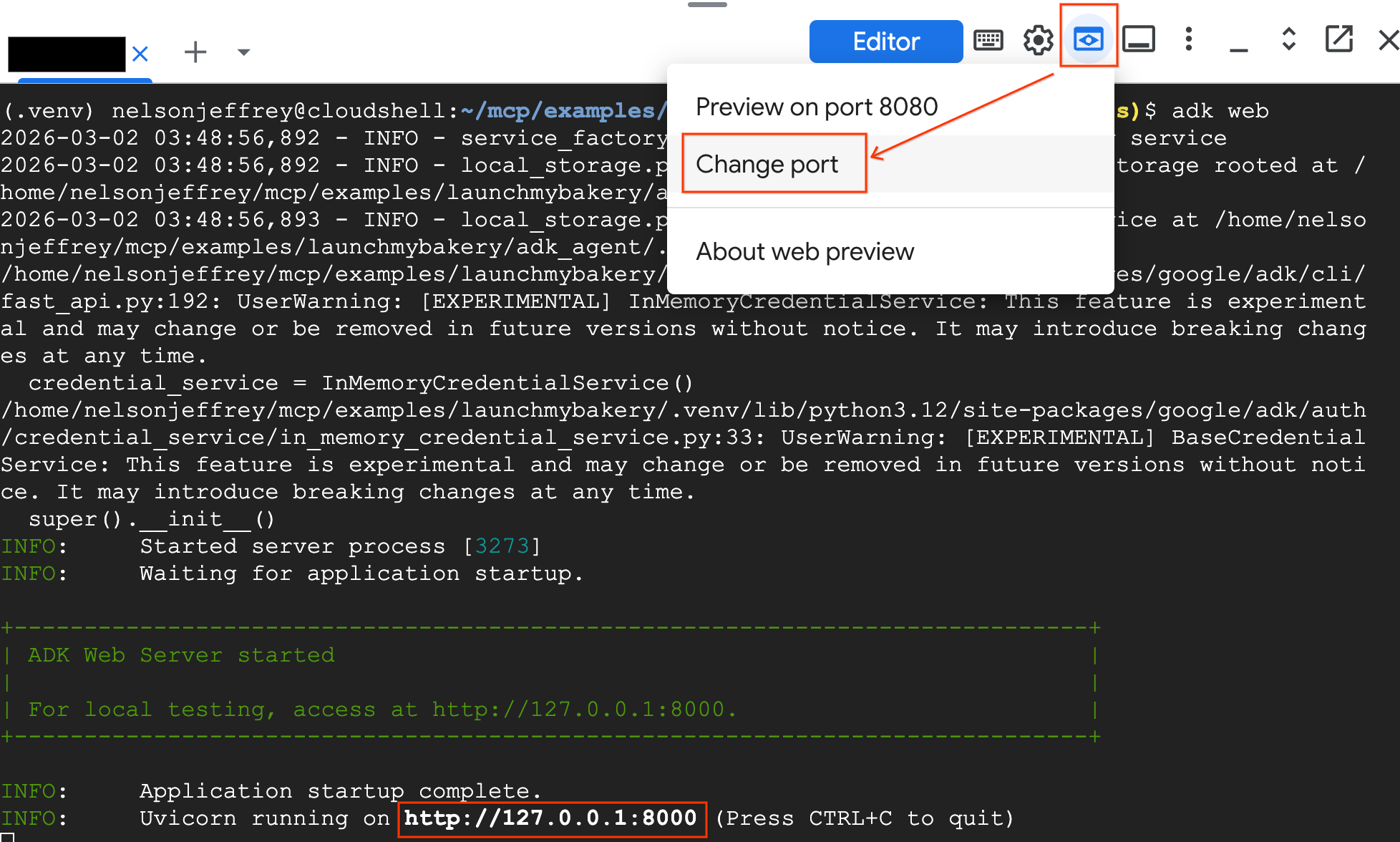 Captura de tela mostrando como abrir a interface do ADK