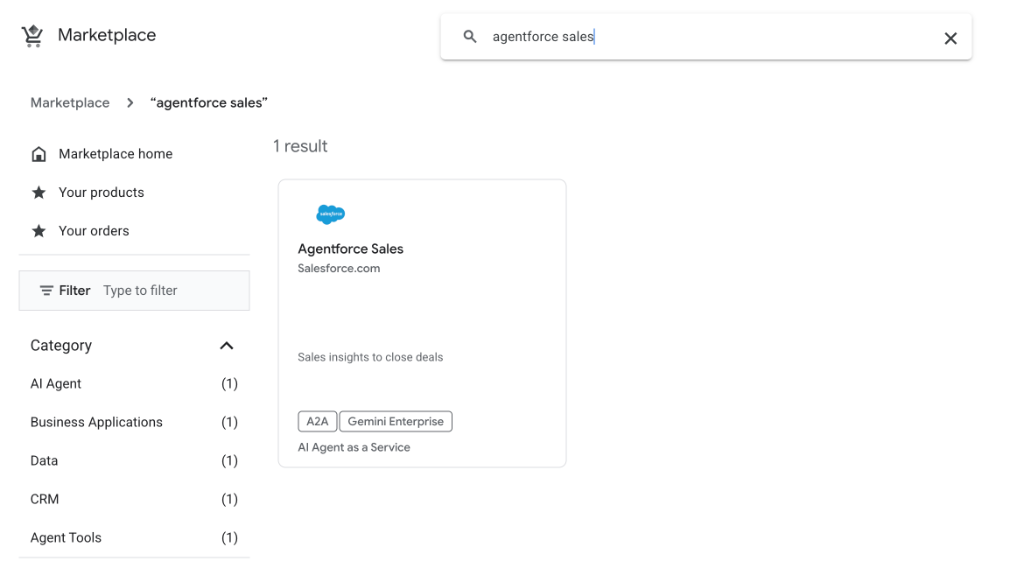 Marketplace search for Agentforce Sales