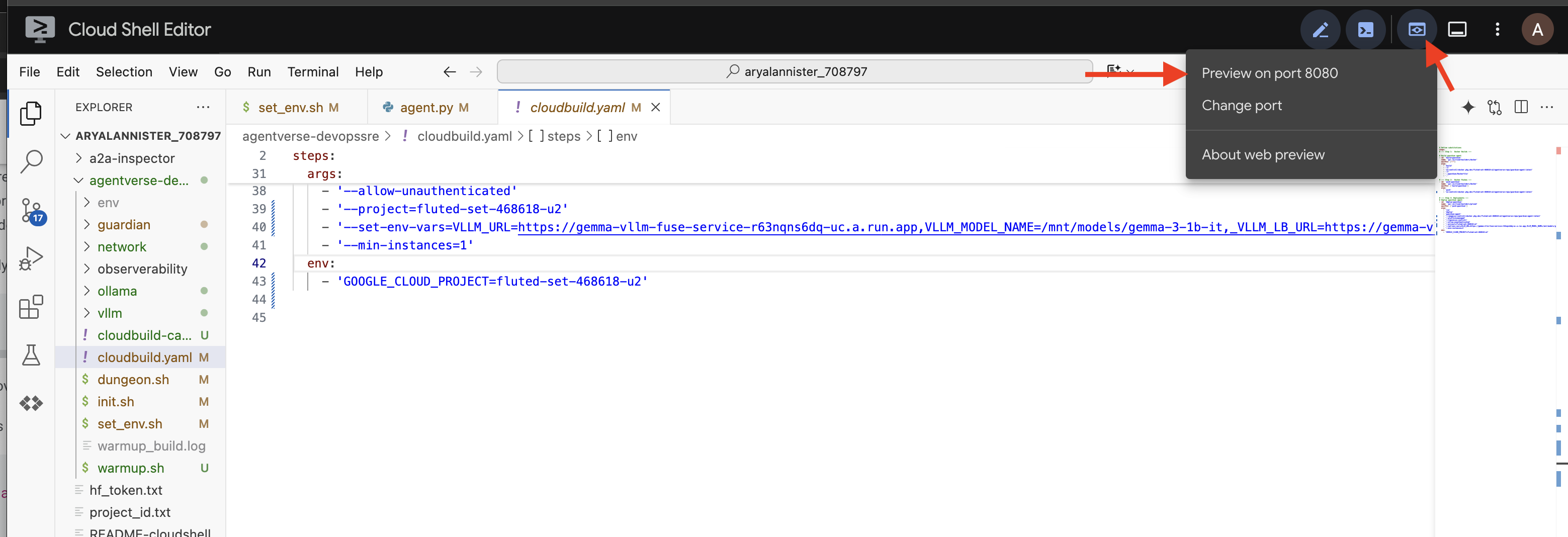Vista previa en la Web del Inspector de A2A