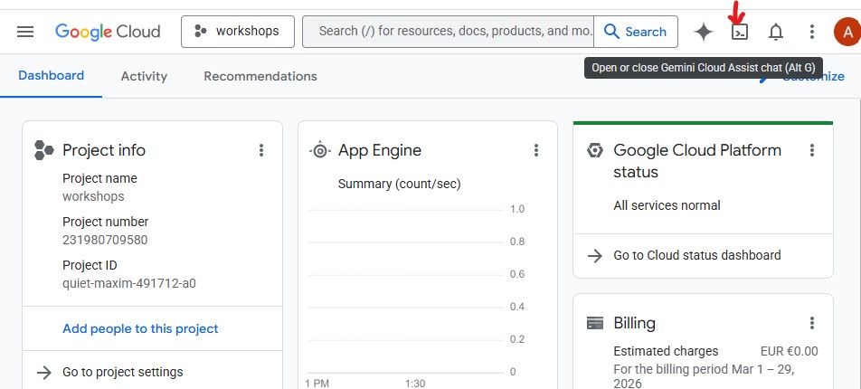 从 GCP 控制台工具栏打开 Cloud Shell