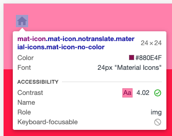 Chrome DevTools inspect element of a Home button with sufficient contrast