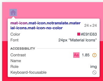 Chrome DevTools inspect element of a Home button with low contrast