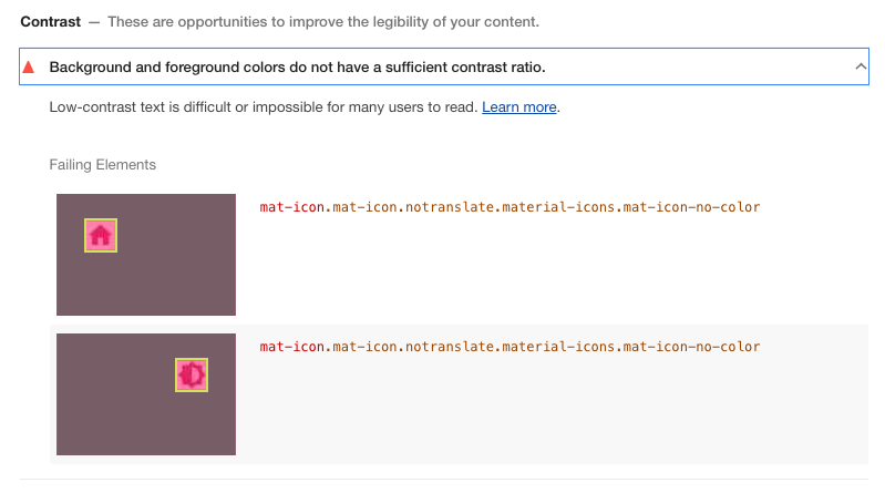 Chrome DevTools Lighthouse audit results with error: 
