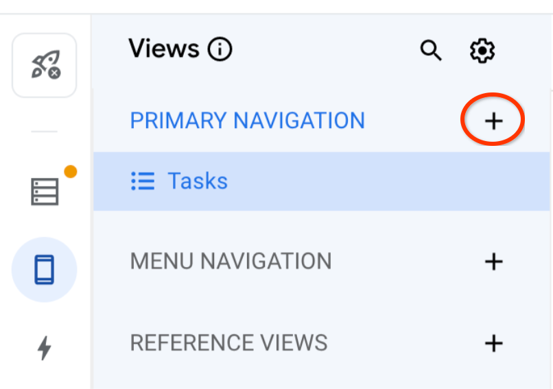 The Views page, with the '+' icon highlighted.