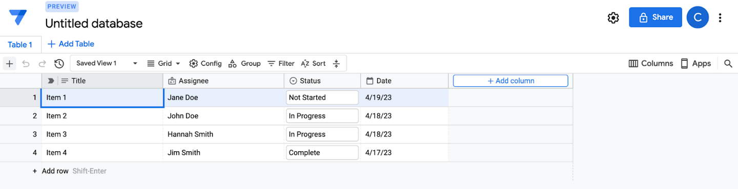 Build a no-code app using the native AppSheet database | Google Codelabs