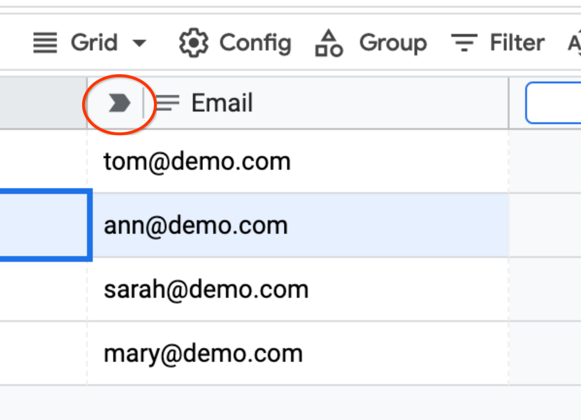 通过电子邮件发送列标题，并在标题列的左上角添加列标签标记。