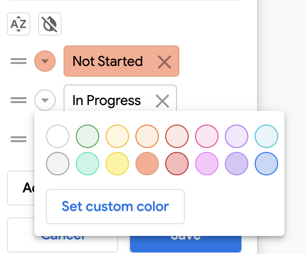 カラー選択ツールでプルダウンのオプションに色を付けます。