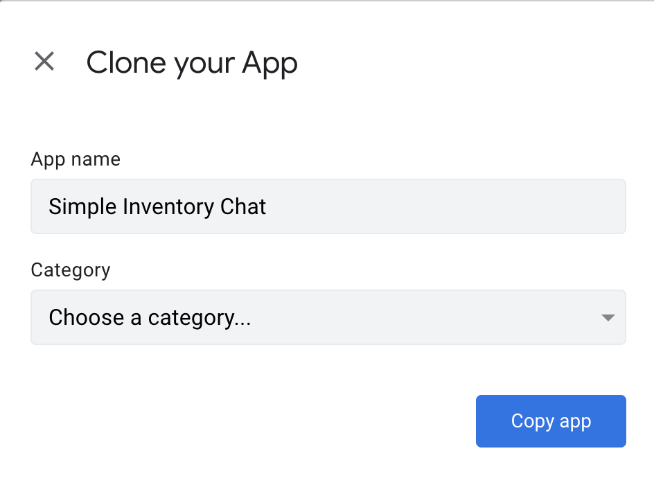 Caixa de diálogo para clonar o app.