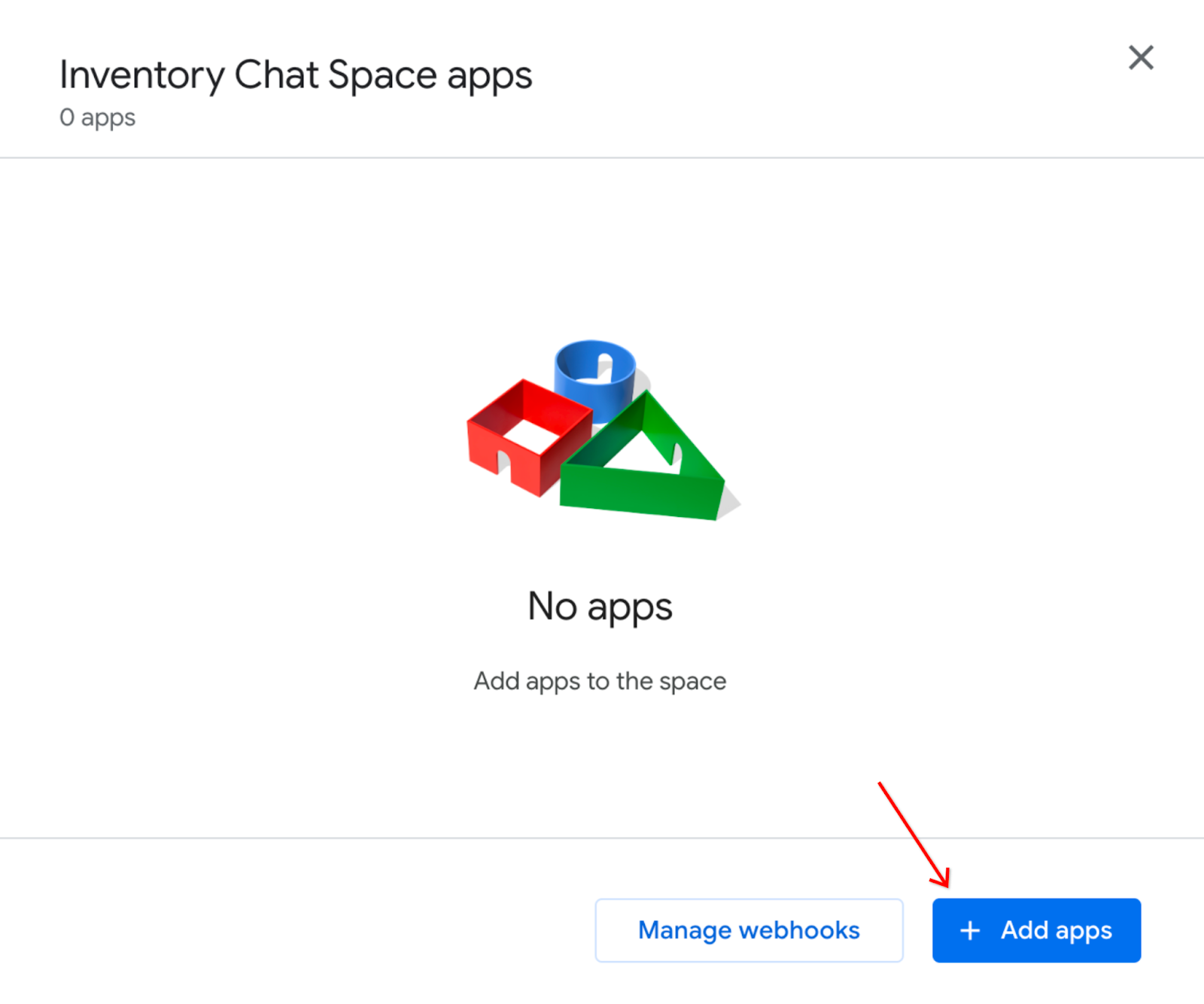 Screenshot menambahkan aplikasi ke Inventory Chat Space.
