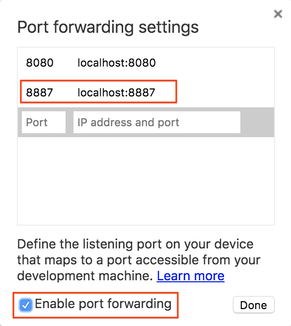 Configure port forwarding