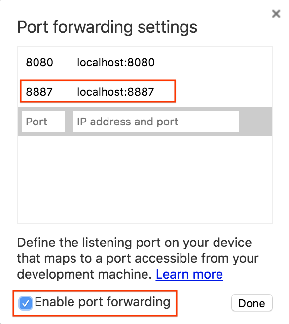 Configura port forwarding