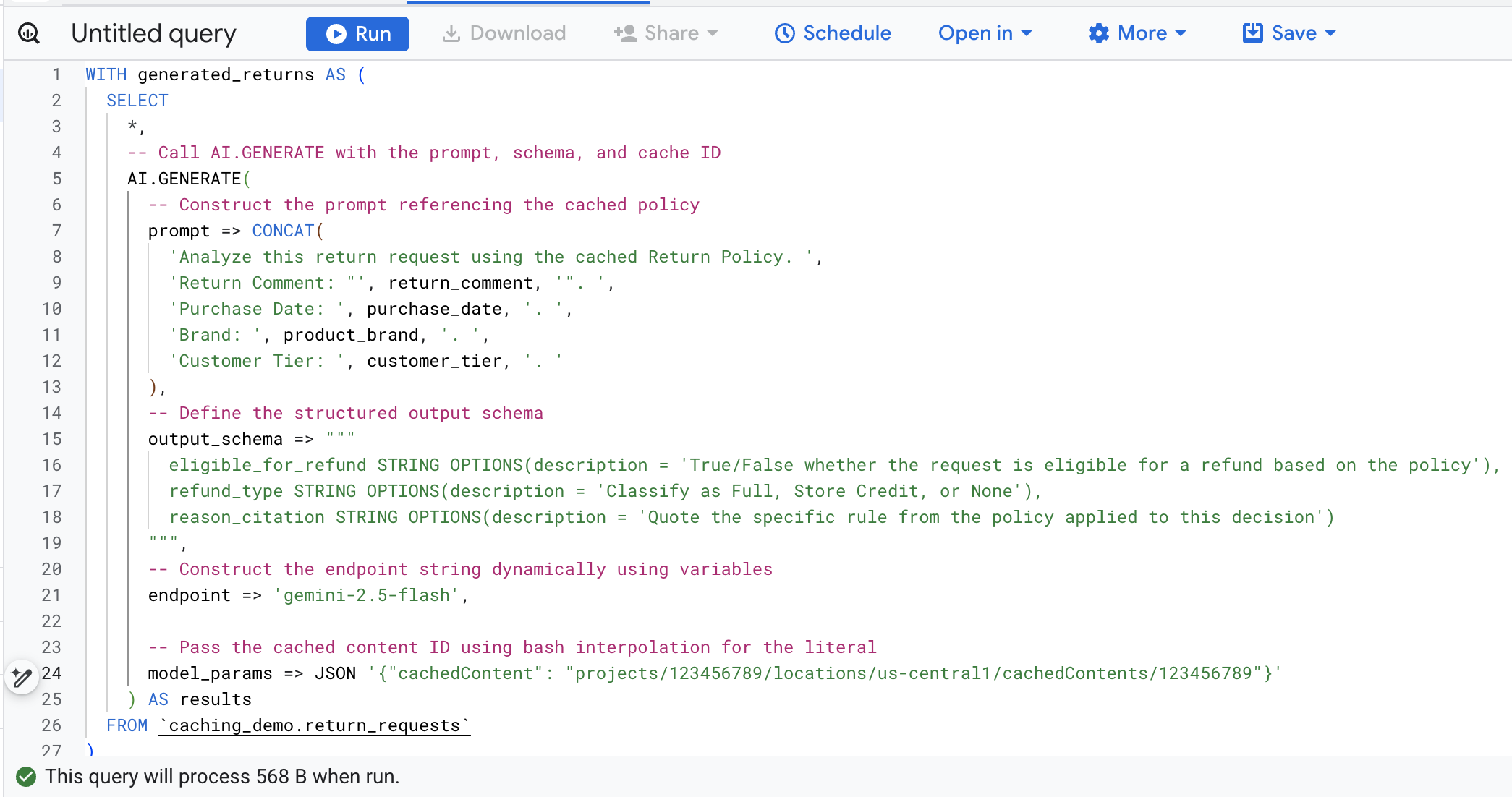پیش‌نمایش جدول return_requests در BigQuery