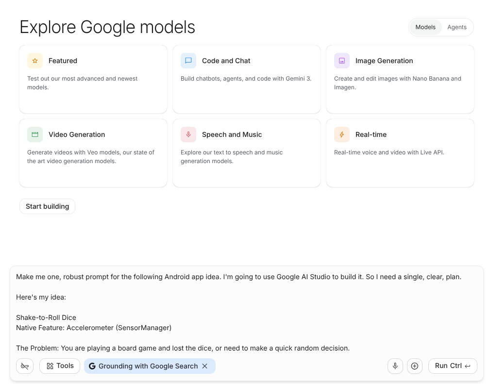 AI Studio'daki Deneme Alanı sekmesinin resmi