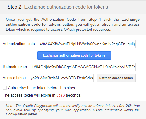Exchange authorization code for tokens pane from where you can click Exchange authorization code for tokens.