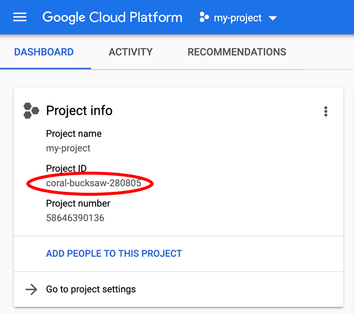 Cloud Console dashboard's Project info pane.