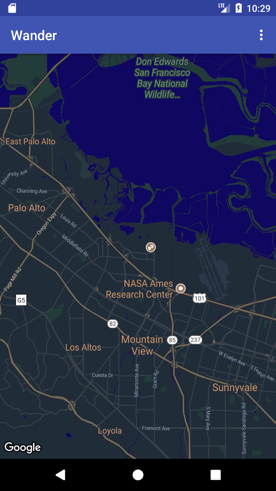 Google Map in night mode style