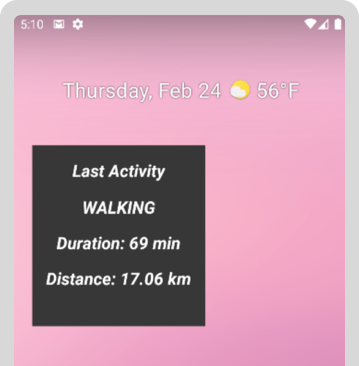 Captura de pantalla en la que se muestra el widget FitActions en la pantalla principal del dispositivo.