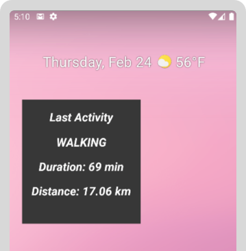 Capture d'écran montrant le widget FitActions sur l'écran d'accueil de l'appareil.