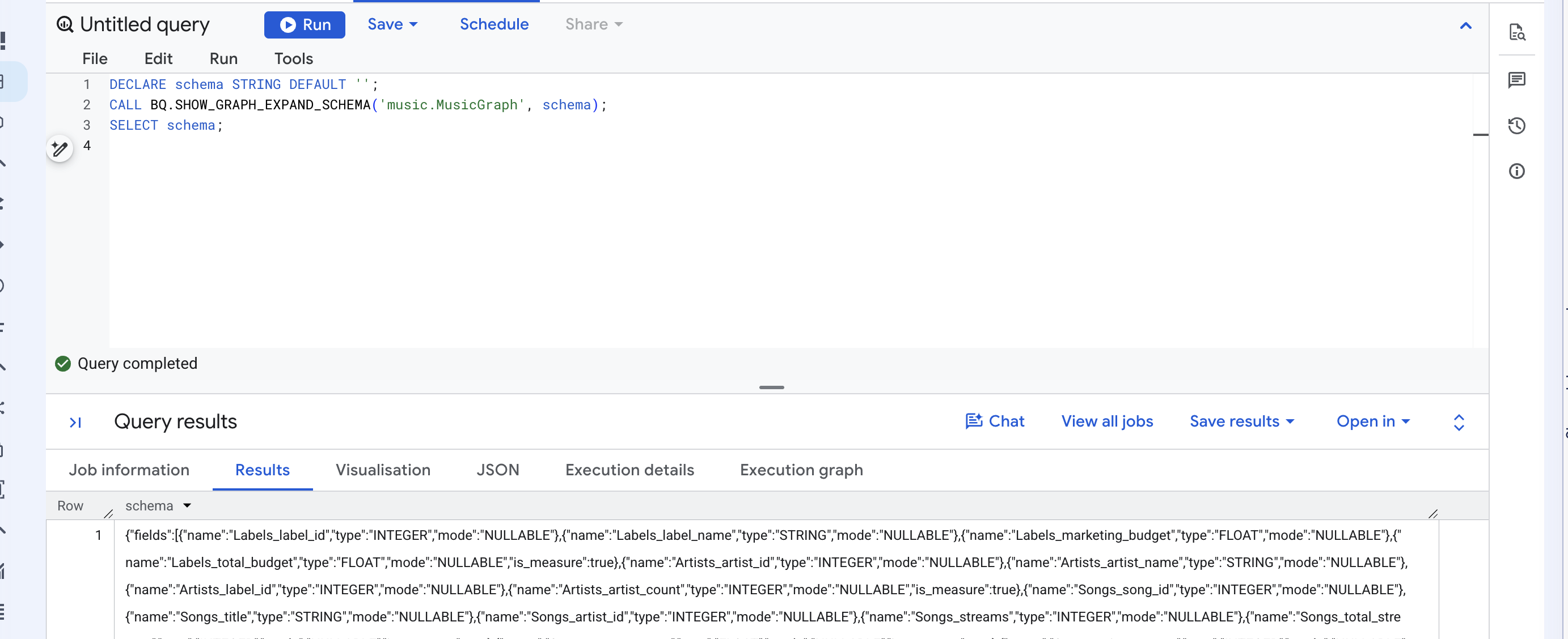 sel JSON tunggal, diperluas cukup untuk menampilkan is_measure benar (true)