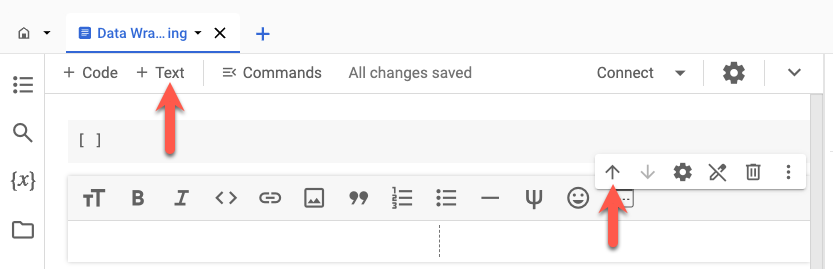+ النص والسهم المتّجه للأعلى