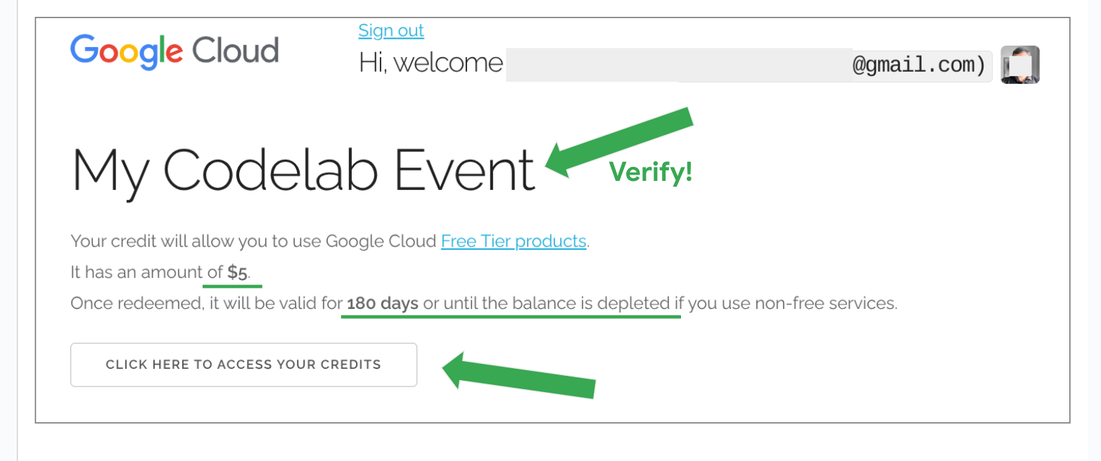 Credit details page with redeem button