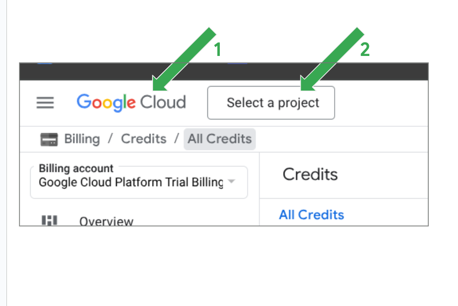 Cabeçalho do Console do Google Cloud com seletor de projetos