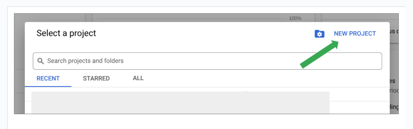 Select a project dialog with New Project button