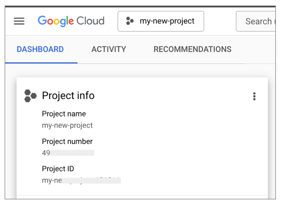 Painel do novo projeto