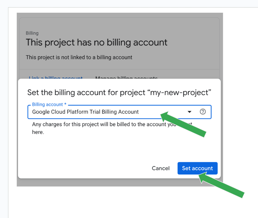 Tela &quot;Set Billing Account&quot;