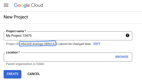 Google Cloud Project ID Screenshot