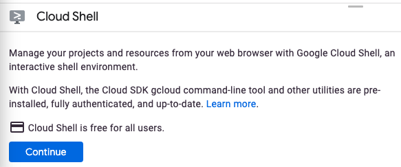 Cloud Shell Continue Button Screenshot
