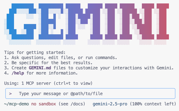 Vista inicial de Gemini CLI