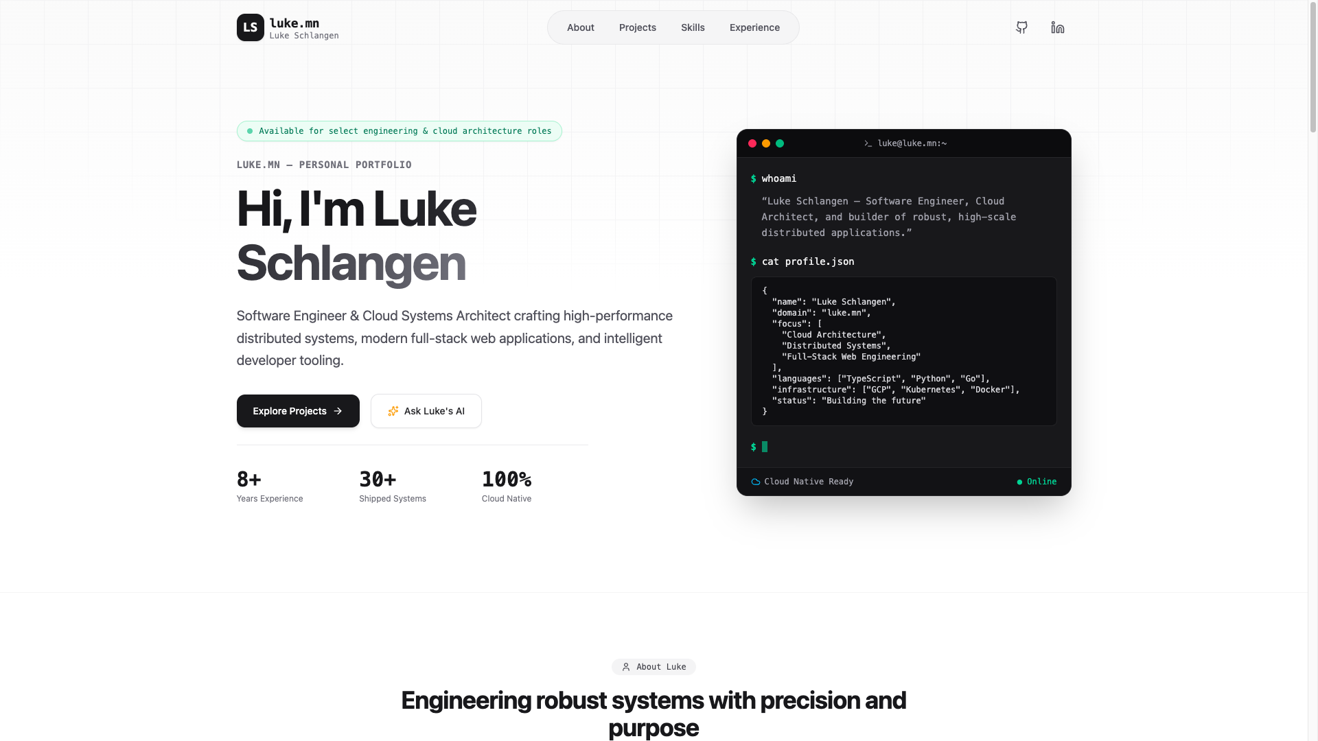 finished version of a portfolio website