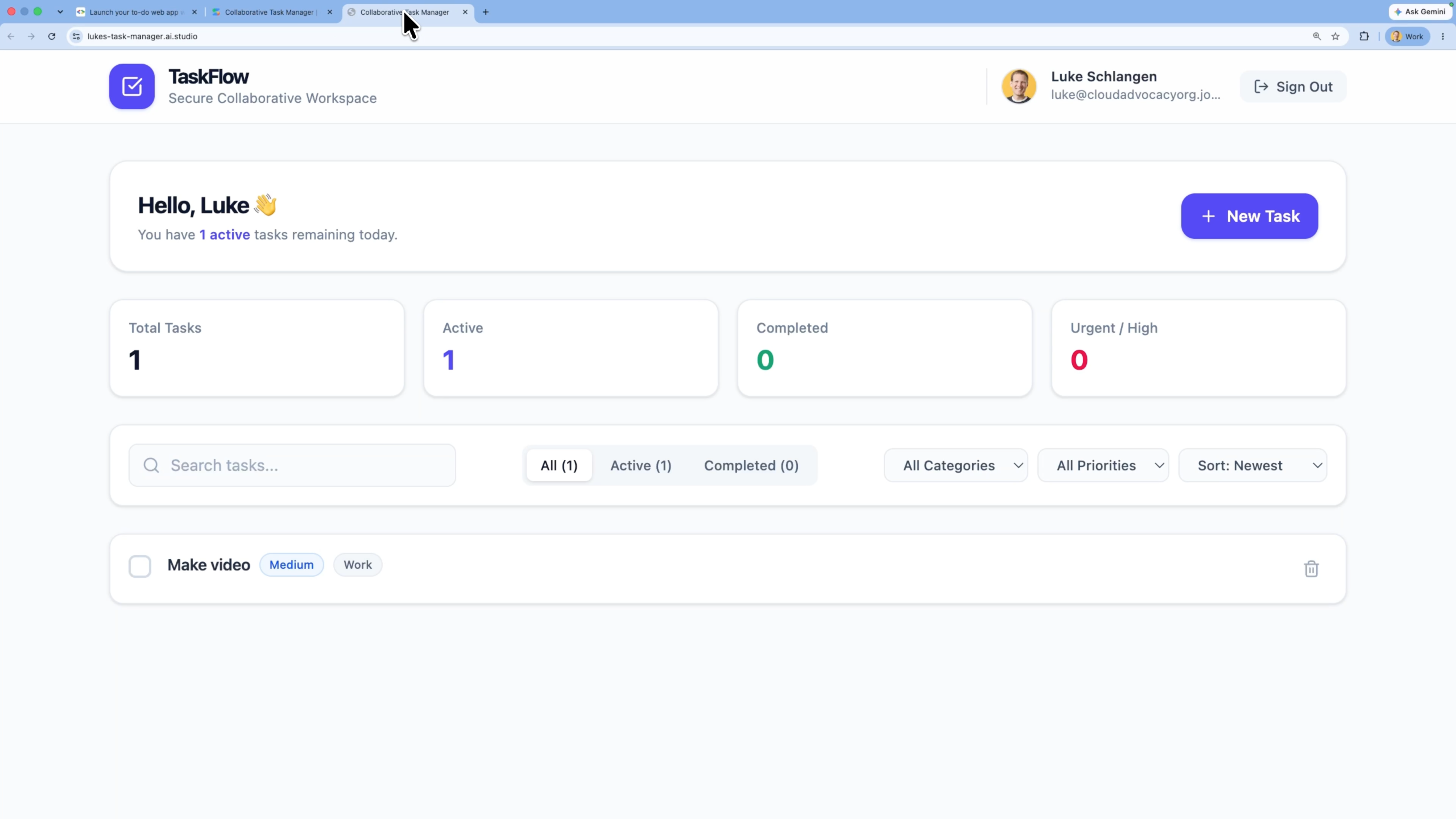 finished version of a portfolio website