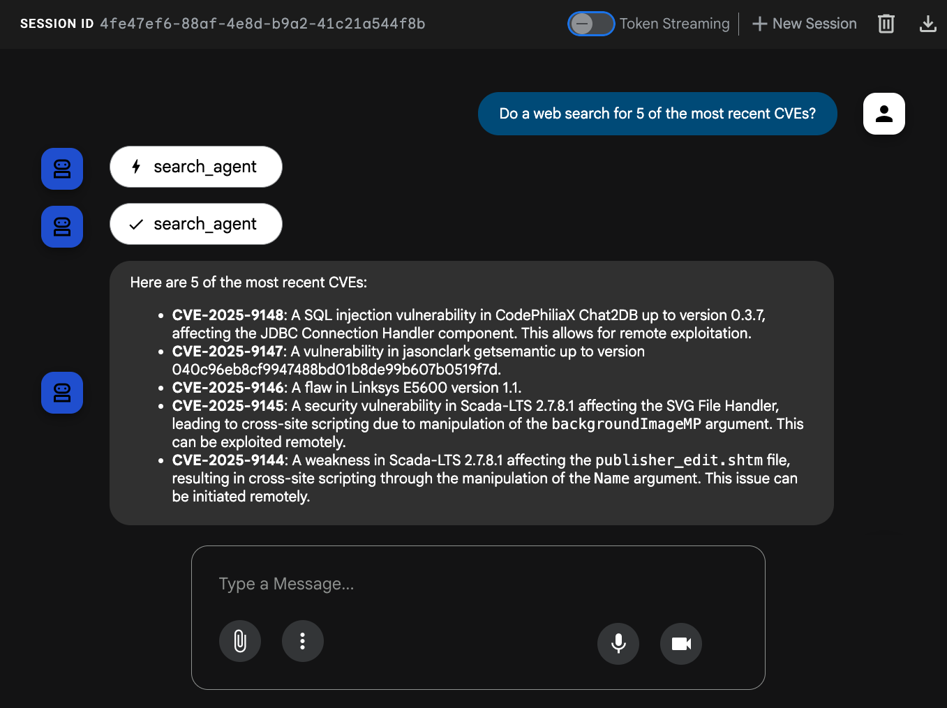 Ví dụ về công cụ tích hợp sẵn trên web ADK
