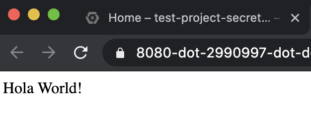ภาพหน้าจอของแอปพลิเคชันที่ทำงานอยู่ แสดง "Hola World!"