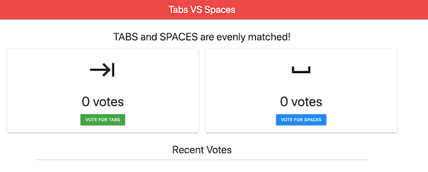 Screenshot der Abstimmungs-App „Tabs vs. Spaces“