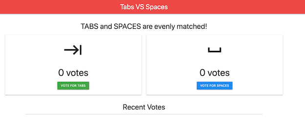 Captura de pantalla de la aplicación de votación de comparación entre pestañas y espacios